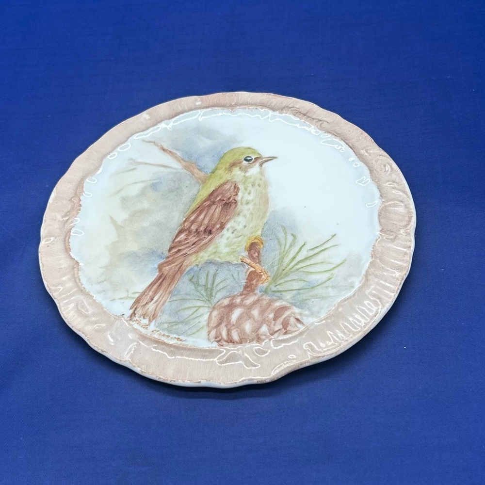 Hand Painted Bird Decorative Plate Wall Hanging Round Signed 6.5”